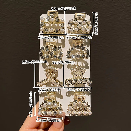 8Pcs Women's Model, Exquisite and Gorgeous, Imitation Pearl and Diamond Inlaid, Multi-Style Small Hair Clip Combination, Suitabl