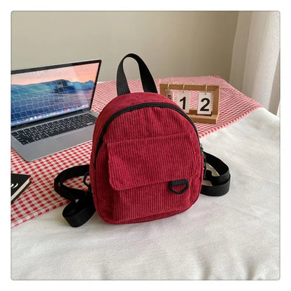 Women's Mini Backpack Fashion Solid Color Corduroy Small Simple Leisure Travel Large Capacity Durable  School Bag