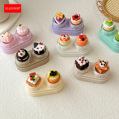 KLASSNUM Portable Cute Cartoon Contact Lens Case Drawer Design Color Contact Lenses Box Container Storage Case Travel Accessory