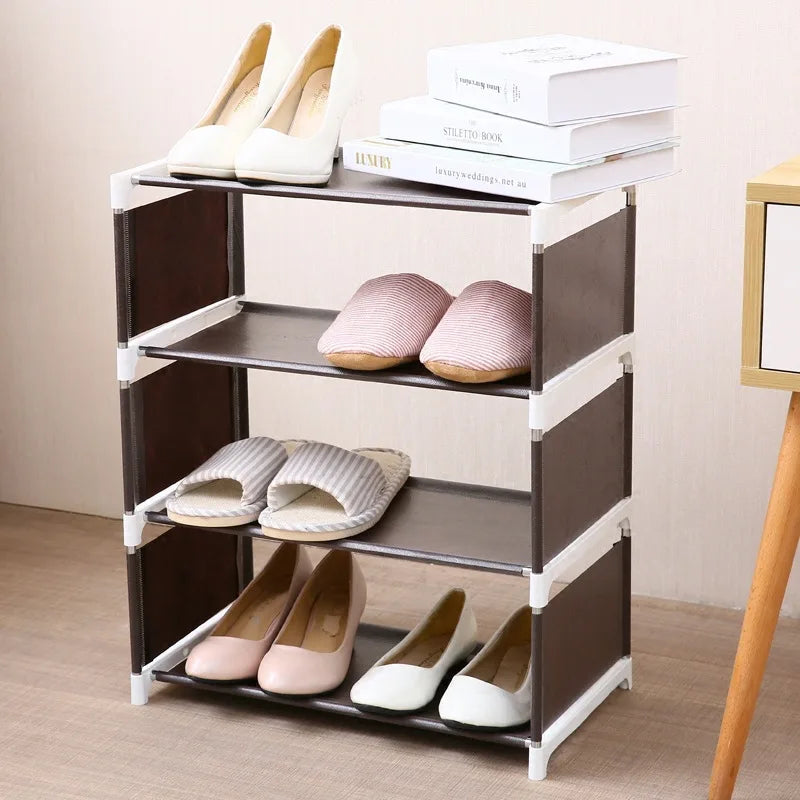 3/4 Layer Random Color Fabric Home Assembly Shoe Rack Living Room Bedroom Solid Color Simple Non-woven Fabric Shoe Storage Rack