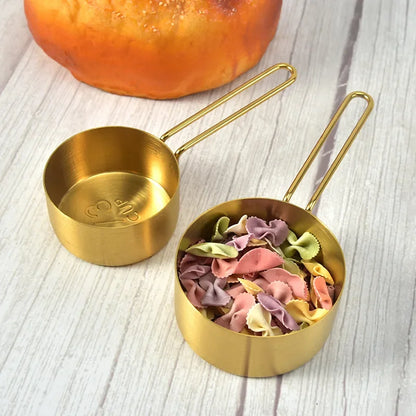Stainless Steel Gold Measuring Cups and Spoons Set Stackable Premium Kitchen Tools for Coffee Baking Flour Home Accessories