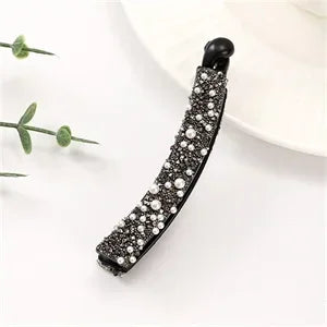 Elegant Rhinestones Banana Clip Sparkling Crystal Pearl Ponytail Holder Twist Hairpin Women Girls Summer Daily Party Hairpiece