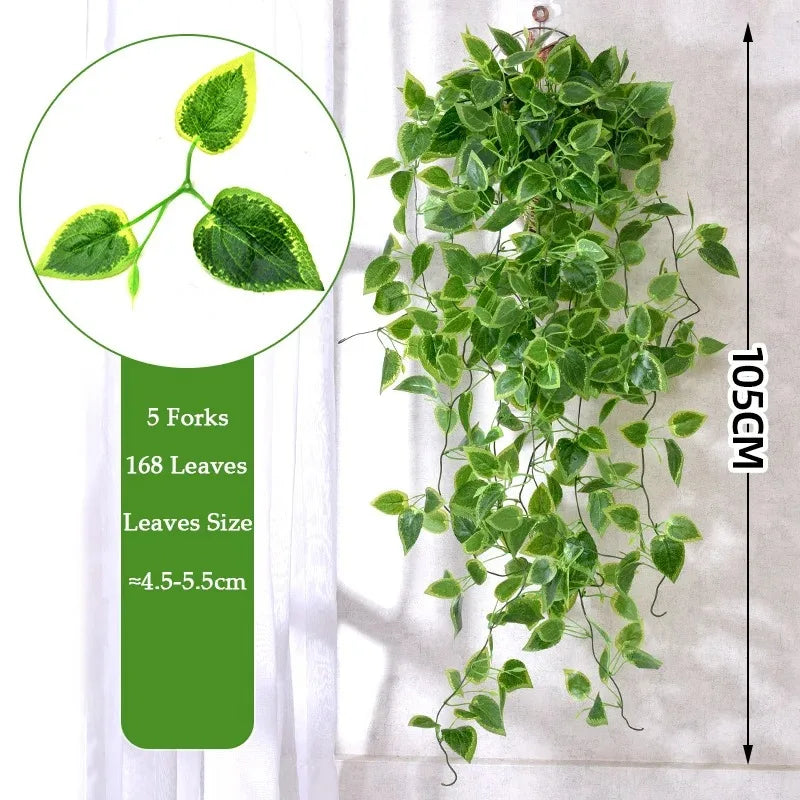 5 Forks Artificial Vines Plants Outdoor Plastic Creeper Green Ivy Wall Hanging Plants Branch For Home Garden Wedding Decor
