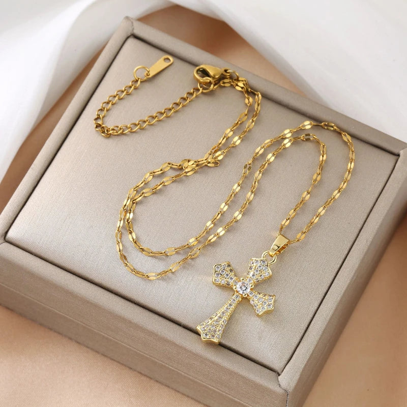 New Cross Clavicle Chain Retro Necklace Gift Jewelry Fashion Simple Pendant Holiday Decoration Clothing Accessories