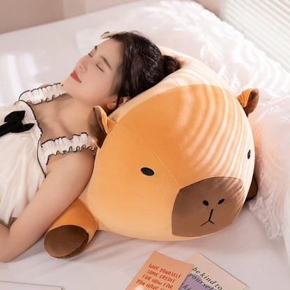 Fatty Long Capybara Plush Pillow Stuffed Round Kawaii Standing Brown Aquatic Cartoon Animal Bolster Plushie Gift