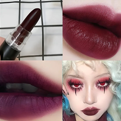 12 Colors Matte Nude Clay Lipstick Vampire Makeup Punk Black Lip Gloss Dark Paint Stick Durable Waterproof Lasting Cosmetics