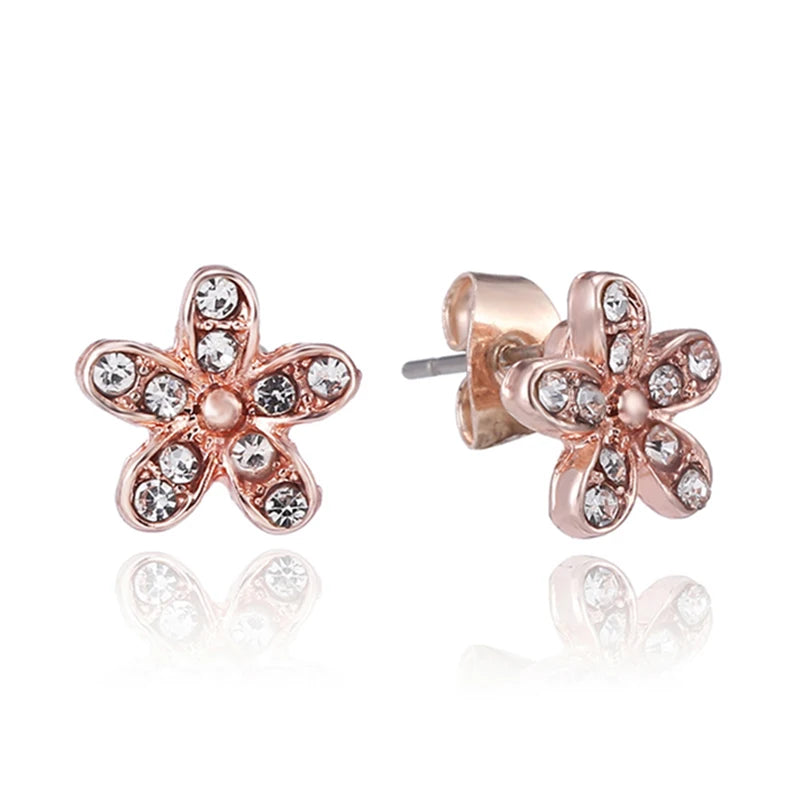 TOGORY Newest Rose Gold Brand Stud Earrings For Ladies Women Crown Love Round Earrings Jewellery Birthday Gift Special Offer