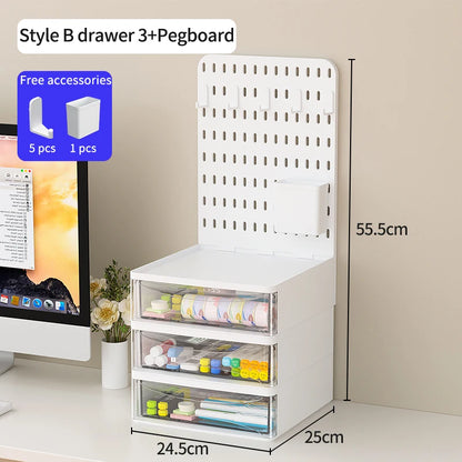 Office Desktop Pegboard With Storage Boxes, Large - Capacity Drawers, And Free - Combination Design.