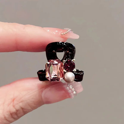 Luxury Rhinestone Pearl Hair Claws Mini Size Cross Shark Clip Women Girl Non Slip Plastic Side Barrettes Sweet Hair Accessories
