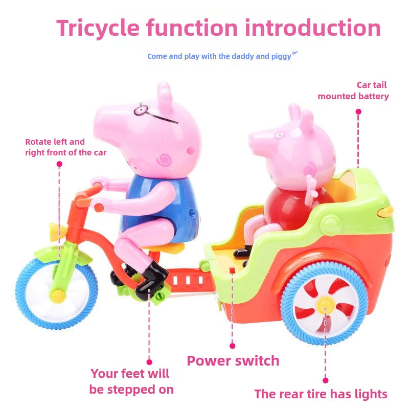 Battery Operated Pink Piggy Ride On Toy Electric Music Car for Kids Cute Pig Daddy Tricycle