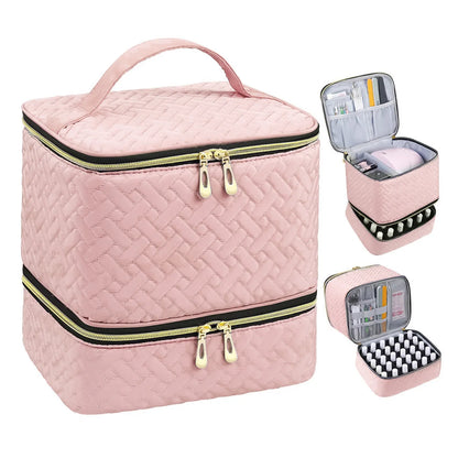 Nail Polish Storage Bag Essential Oil Bag Portable Cosmetic Nail Care Kit Nail Care Tool Storage Box Double Layer 30 Compartment