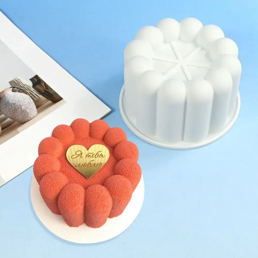 Round Flower Design Bento Cake Silicone Mold Silicone Material Dessert Making 3D Soap Candle Wax Mould Pudding Mold