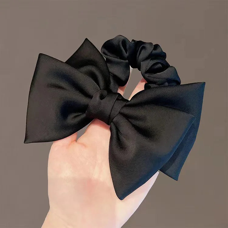 Female Satin Bow Hairpin Ponytail Clip Two-layer Bowknot Ribbon Spring Clip Temperament Accessories Korean Fashion Elegant