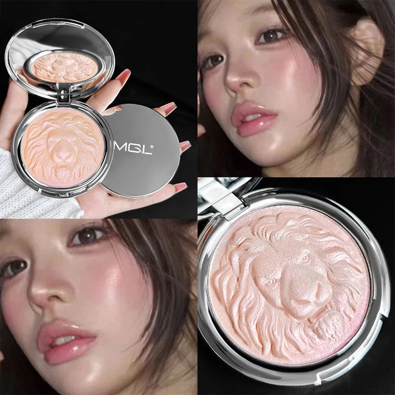 Three-Color Lion Facial Contour Highlighter Powder Makeup Palette Pearl White Shimmer Atmosphere Potato Puree Highlighter Plate