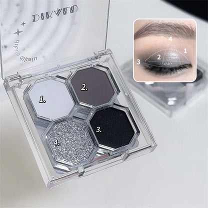 Four Color Gem Eyeshadow Pearl Matte Punk Smoked Cement Black Gray Eye Shadow Easy To Remove Makeup Daily Glitter Eyeshadow Tray