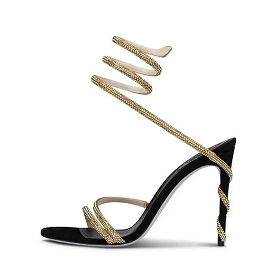 Eilyken Fashion Crystal Stiletto High Heels Woman Sandals Street Style Sexy Open Toe Wedding Party Prom Ankle Strap Shoes