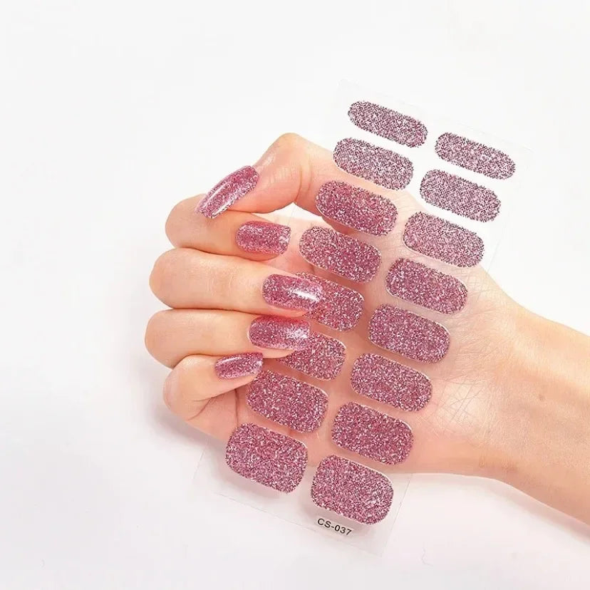 16Tips Nude Semi-Cured Gel Nail Wraps Sticker Long-Lasting UV LED Lamp French Nail Decal Full Cover Waterproof Semi-Cured Sticke