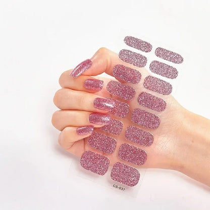 16Tips Nude Semi-Cured Gel Nail Wraps Sticker Long-Lasting UV LED Lamp French Nail Decal Full Cover Waterproof Semi-Cured Sticke