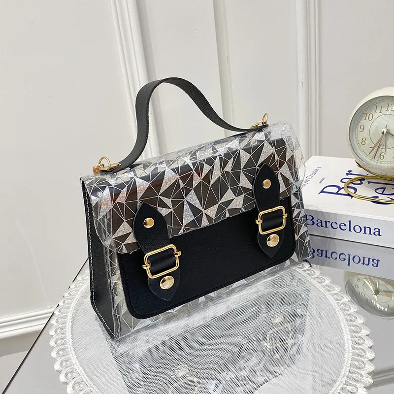 Fashionable Urban Simple Style Handbag Lock Buckle Print Single Shoulder Crossbody Bag Small Square Bag Spring 2025 PU Material