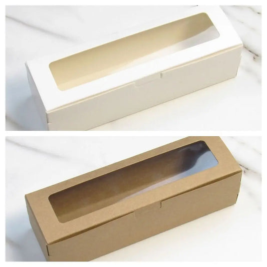 20Pcs Kraft Paper Macaron Boxes with Clear Window 2 Colors White Pastry Packaging Container Dessert Cookies Treat Delivery Box
