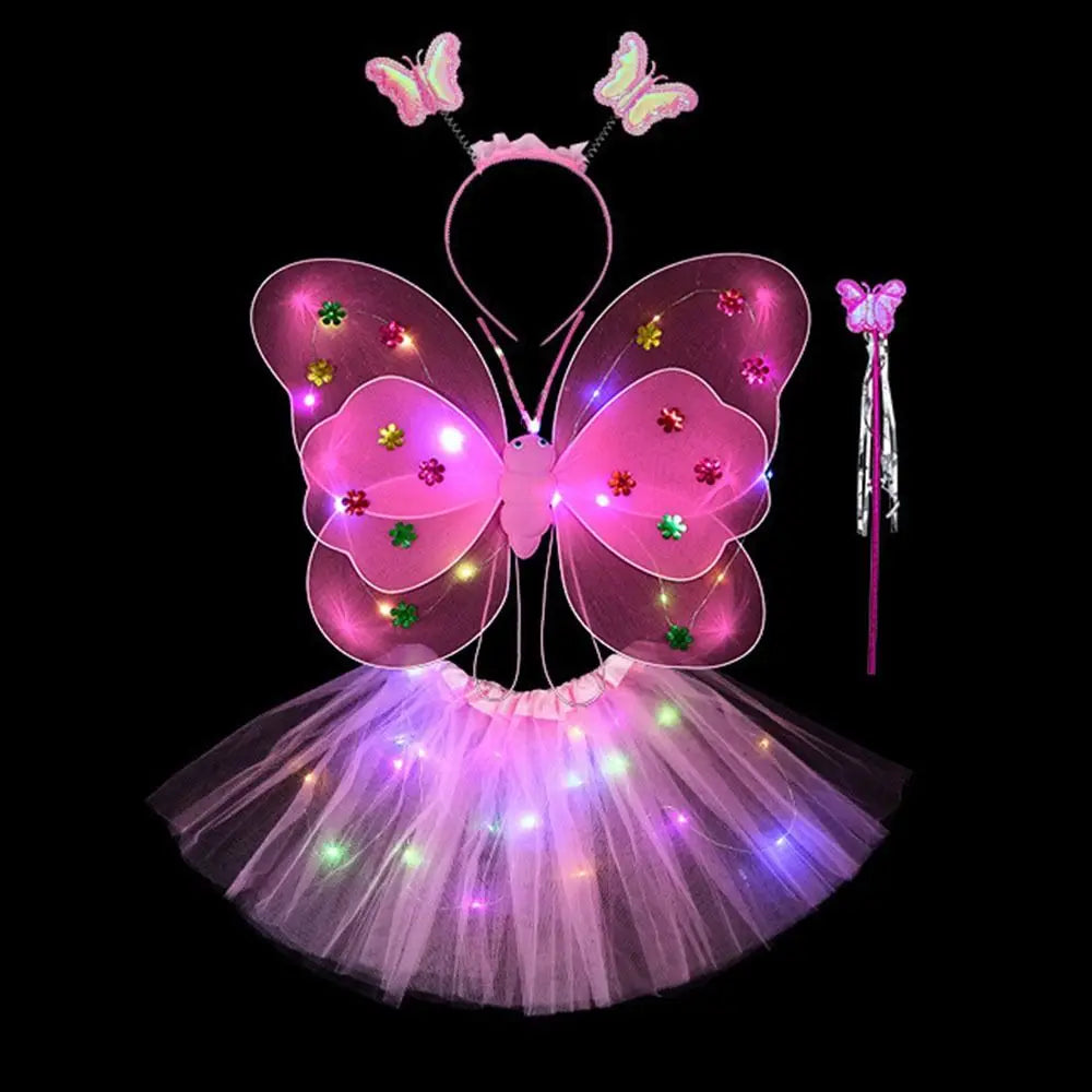 Luminous Wings Flashing Butterfly Skirt Lights Suit LED Children Costume Props Girls Skirts Angel 2-8year Easter Valentines Day