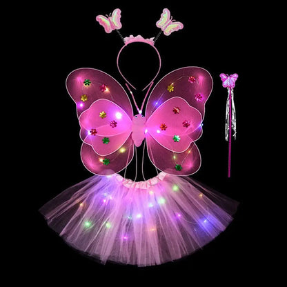Luminous Wings Flashing Butterfly Skirt Lights Suit LED Children Costume Props Girls Skirts Angel 2-8year Easter Valentines Day