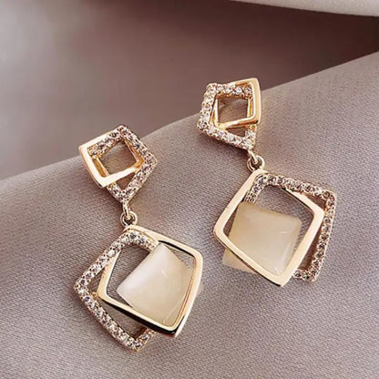 925 Silver Needle Korean Fashion Rhombus Drop Earrings For Women Jewelry 2026 Trending Luxury Crystal Cat's Eye Stone Earrings