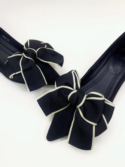 1 pair of new bride shoes white big bow women's shoe buckle DIY detachable daily all matching slimming satin shoes flower shoe c
