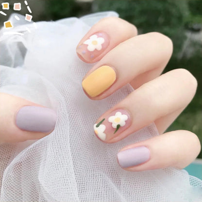 24Pcs/Box Charming Pink Flame Short Detachable Finished Fingernails Ballet Wearable Fake Nails press on Square Head Full Cover