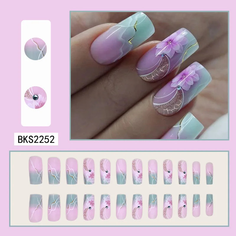 Wholesale Price Press On Nails Ballerina Medium Coffin False Nails French Tip Nails Manicure Stick On Nails Acrylic Fake Nails