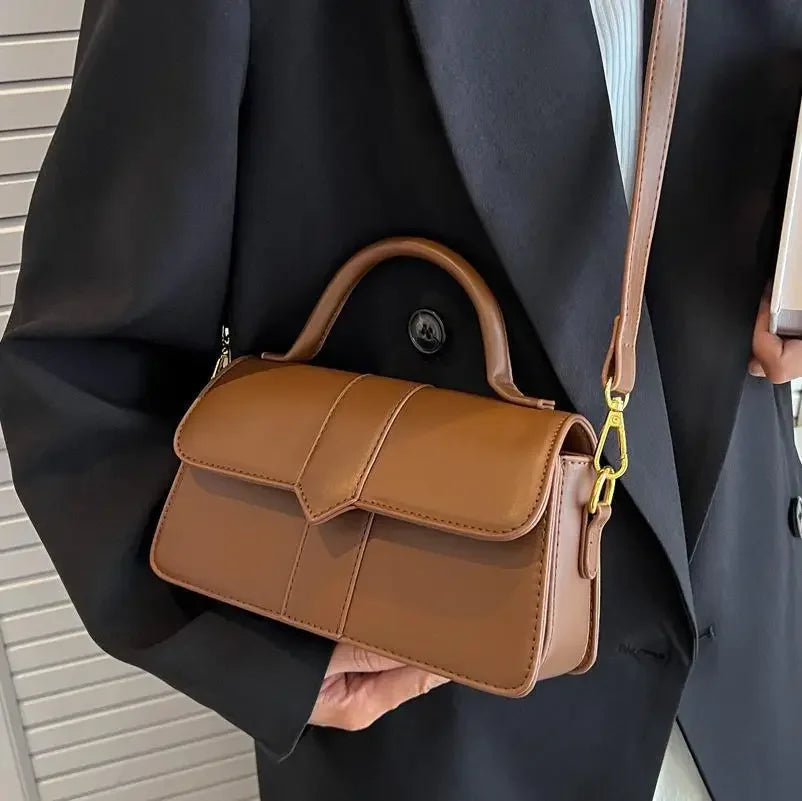 Fashionable Small Square Handbag Women's Crossbody Bag Trendy Handbag Soft PU Leather Neutral Minimalist Style Mobile Phone Pock