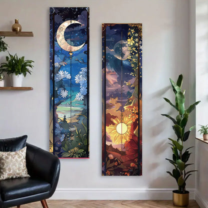Landscape Vertical Banner Sun And Moon Tapestry Tree of Life Floral Starry Night Wall Decoration Aesthetic Tapestry Home Decor