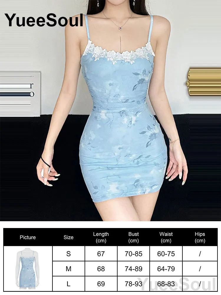 Blue Mini Dress Summer Sleeveless Slim Sexy Women Dresses 2025 New Sweet Cute Evening Party Casual High Street Y2K Dress