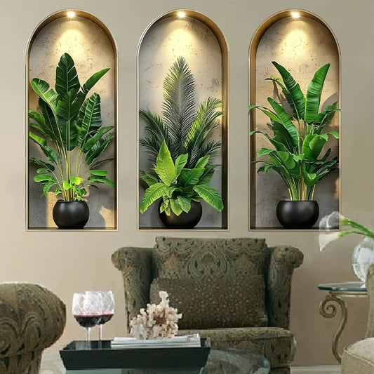 3D Watercolor Plant Wall Stickers - Realistic Potted Plants Decor, Self-Adhesive Vine Leaves For Living Room Bedroom Wall Decor