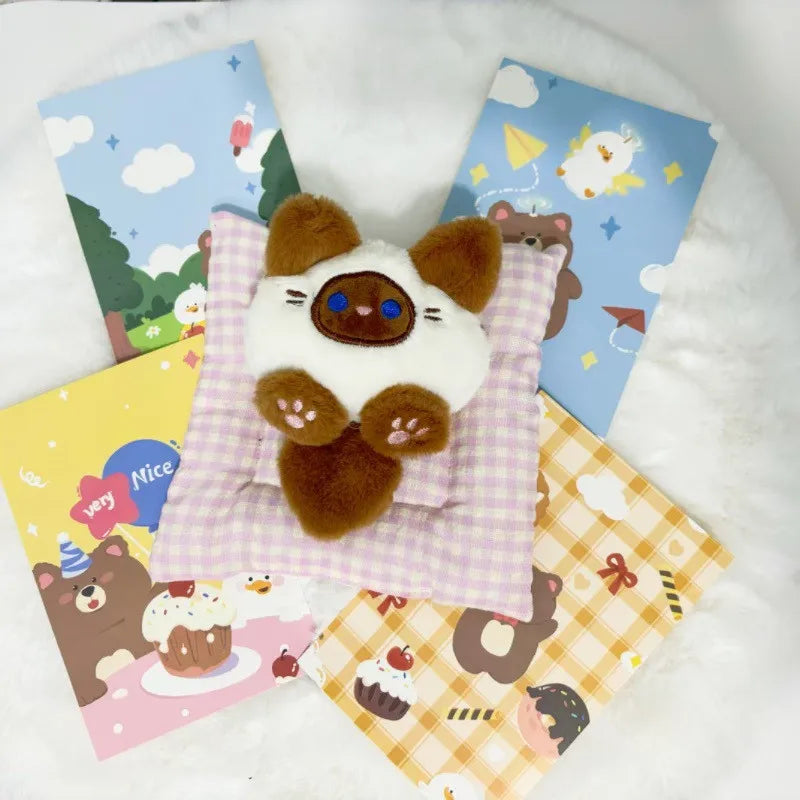 Cartoon Stuffed Plush Cat Key Chain Colorful Ins Cute Coffee Cat Plush Pendant Doll Creative Soft Fluffy Keychain Children