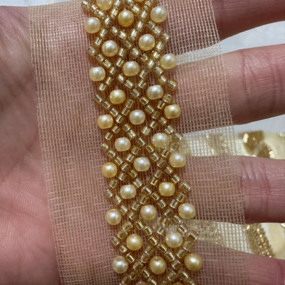 90cm Pearl Beaded Lace Trim Ribbon Garment Decoration Applique Trimming Gold Sequin Tape DIY Sewing Fabric Material Accessories
