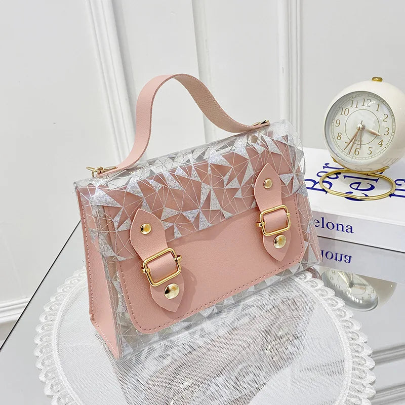 Fashionable Urban Simple Style Handbag Lock Buckle Print Single Shoulder Crossbody Bag Small Square Bag Spring 2025 PU Material