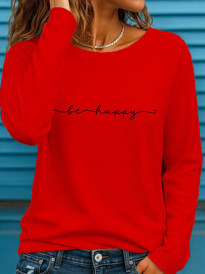 Heart Love Print Crew Neck T shirt Casual Autumn winter top women's long sleeved T-shirt loose comfortable black  white