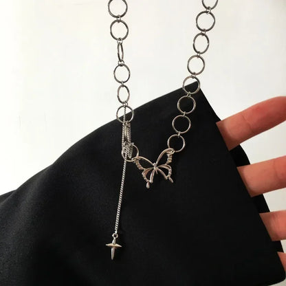 Hip Hop Butterfly Pendant Tassel Choker Necklace for Women Teens Girls Punk Link Chain Y2K Necklace Party Daily Fashion Jewelry