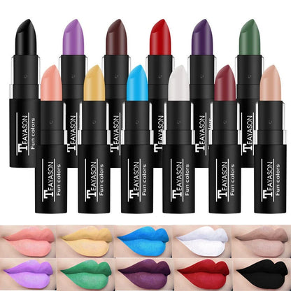 12 Colors Matte Nude Clay Lipstick Vampire Makeup Punk Black Lip Gloss Dark Paint Stick Durable Waterproof Lasting Cosmetics