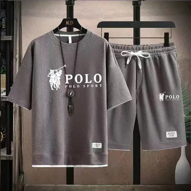 2026 Men's Short-sleeved T-shirt + Sports Shorts Two-piece Summer Fashion Breathable Fitness Casual Jogging Set Short Sleeve Two