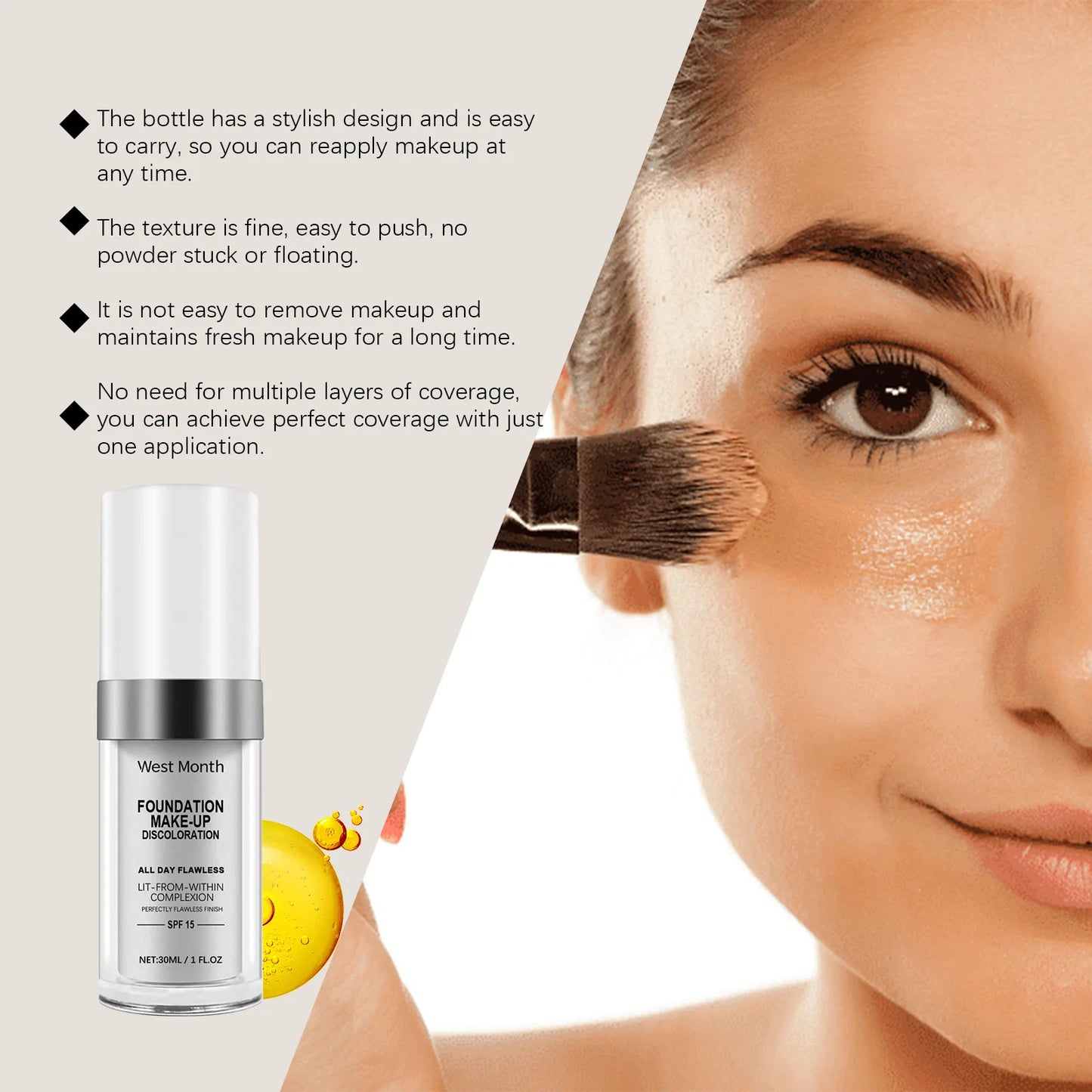 West Month Color Changing Face Foundation Matte Finish Moisturizing High Coverage Makeup Base Long-Lasting Waterproof Foundation