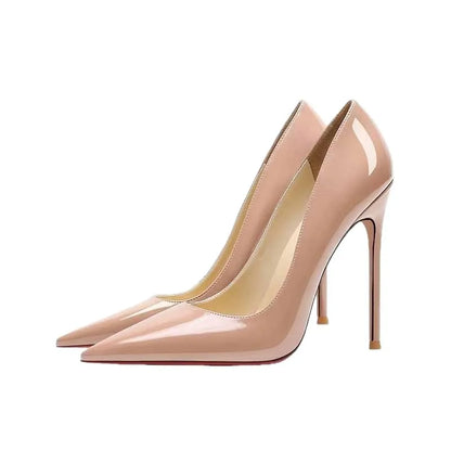 Sexy Red Bottom High Heels Women's Fashionable Pointed Toe Thin Heel Nude Color Shoes for Night Club And Daily Wear