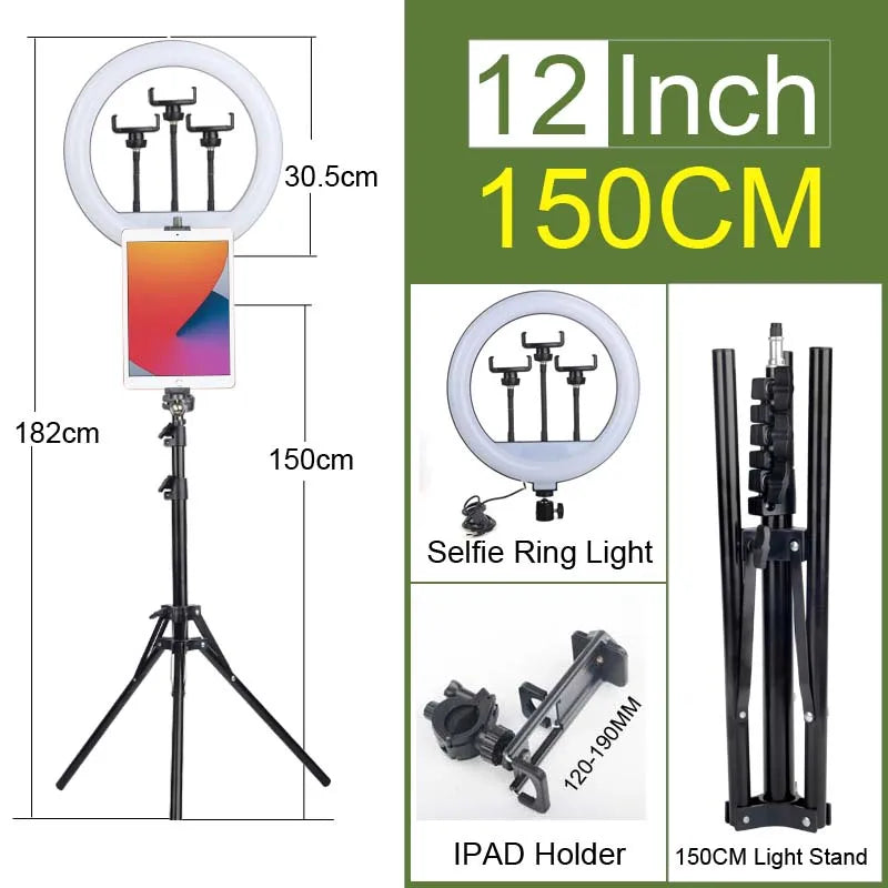 6-14" Ring Light 10 Dimming Levels 22 Modes Professinonal Fill Light 3CCT/RGB with Tripod & Phone/IPad Holder For Live streaming