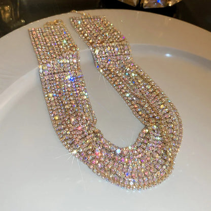 Luxury Colorful Crystal Chokers Necklaces for Women Multilayer Gold Color Chain Rhinestone Necklaces Statements Jewelry