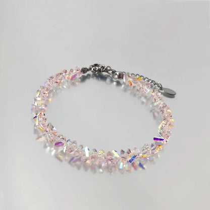Transparent Crystal Irregular Beaded Bracelet Women‘s Shiny Mulit-cut Pink Glass Chain on the Hand Jewelry Girls Gifts