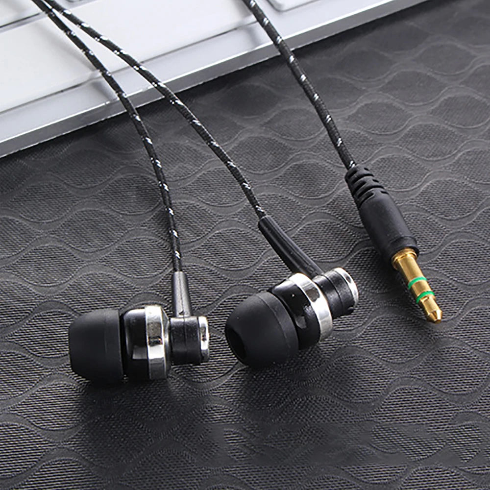 3.5mm Nylon Weave Cable Earphone Headset For Laptop Smartphone Wired Earphone Stereo In-Ear Headphones