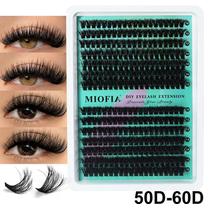 MIOFIA Lashes Cluster Natural Fluffy Volume Individual Eyelash 60D 80D 100D Thick Cat Eye Lashes Mixed Tray DIY Lash Extension