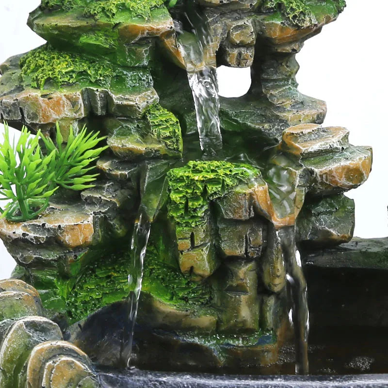 ABUP-EU Plug,Indoor Simulation Resin Rockery Waterscape Feng Shui Water Fountain Home Desktop Decoration Crafts