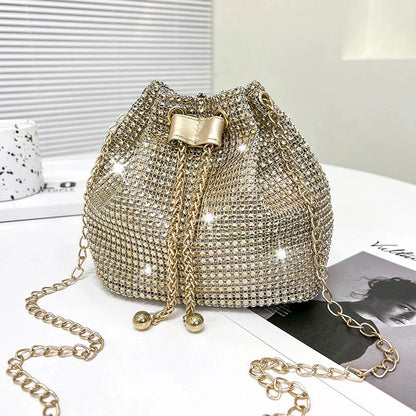 Sophisticated Rhinestone Bucket Bag; High Fashion Versatile Chain Shoulder Bag Designed For Women.